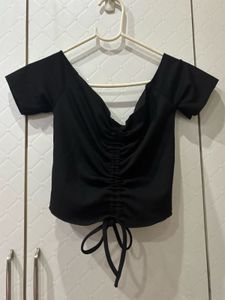 red rib-knit ruched crop top