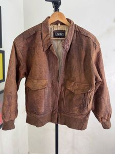Vintage Brown Leather Bomber Jacket