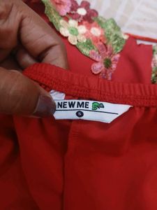 Red Embroidered Midi length dress