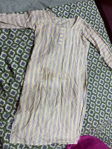 Yellow &amp; Grey Striped Casual Tunic Kurti