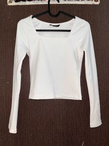 White Long Sleeve Square Neck Top