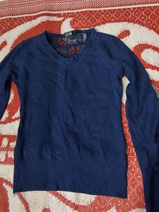 Blue V-Neck Top with Lace Detail and bell sleeves