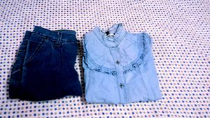Chic Denim Ruffle Top and jeans