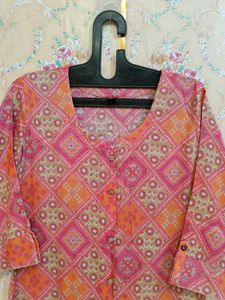 Pink &amp; Orange Geometric Print Kurta