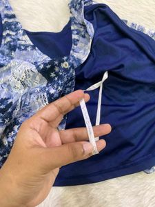 Boho Blue Floral Smocked Button-Up Top