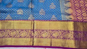 Blue Silk Saree with Gold Border