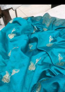 new Elegant Teal Silk Saree with Gold Border
