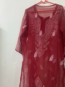 Maroon Chikankari Kurta worn once