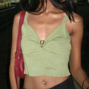 Green Knit Top with Gold Buckle Detail