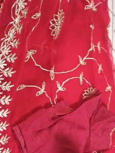 Vibrant Red Embroidered Saree