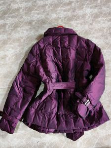 Elegant Purple Puffer Jacket with Belt