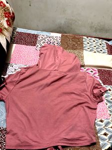 Mauve Tie-Front Cropped Hoodie