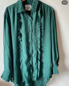 Emerald Green Ruffle Front Blouse