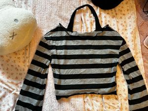 Striped Long Sleeve off shoulder