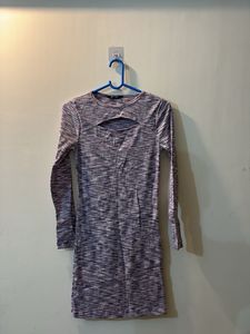 Ribbed Cut-Out Long Sleeve Dress