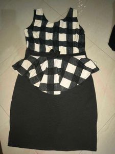 Black &amp; White Gingham Peplum Dress
