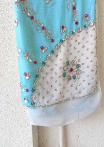 Stunning Blue &amp; White Embellished Saree