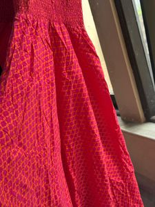 Chic Pink Printed Maxi Anarkali Cotton Dress