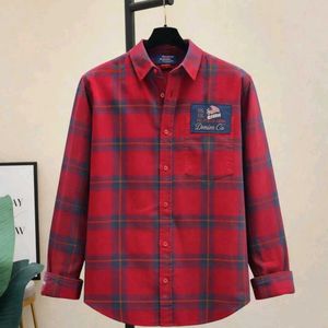 Men's Red Plaid Long Sleeve Shirt
