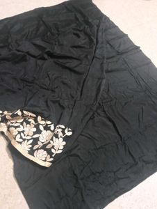 Elegant Black with Floral Embroidery Fabric