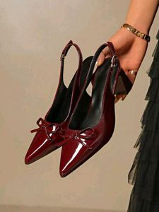 Chic Burgundy Slingback Bow Heels