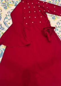 Elegant Red Pearl Embellished top
