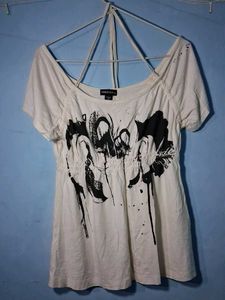 White Graphic Print Top