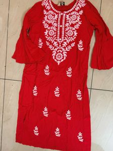 Red Chikankari Kurta