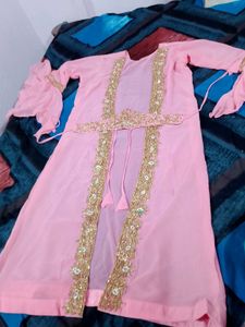 Beautiful Pink Kurta Set with Gold Embellishments