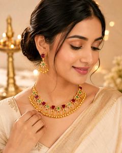 Exquisite Ruby &amp; Emerald Necklace Set