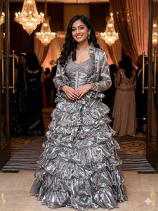 Pqrty wear Grey stylish gown with ruffles