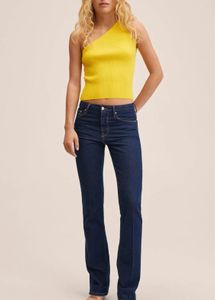Yellow One-Shoulder Ribbed Knit Top