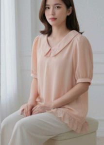 Cute Peach korean top with Collar