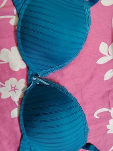 Teal Striped Padded Bra