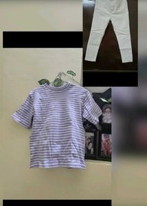 Lavender Striped T-Shirt with white jeans