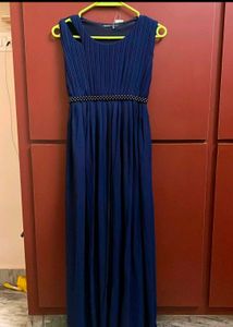 Elegant Navy Blue Pleated Gown