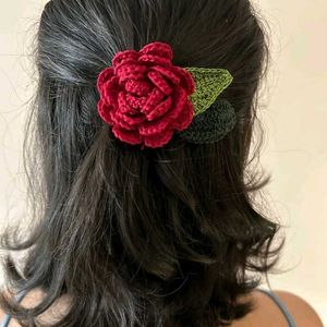 Handmade Crochet Rose Hair Clip