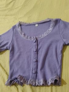 Lavender Lace Trim Crop Cardigan