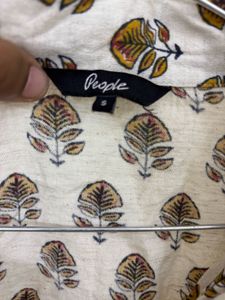 White Printed Cropped Kurta Top