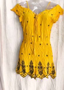 Yellow Embroidered Off-Shoulder Romper