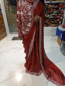 Maroon Embroidered Saree ready to wear