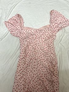 Pink Polka Dot Ruched Mini Dress