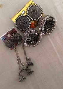 silver oxidised earrings ( 2 pair )