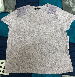 Lavender Heathered T-Shirt with Lace Detail