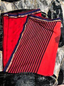 Elegant Red Striped Saree