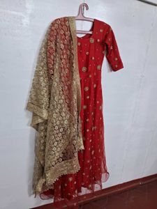Red Embroidered Kurta Set with Dupatta