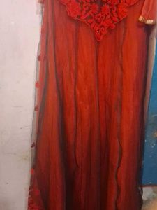 Red &amp; Black Embroidered Gown