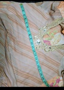 Graceful Striped Kurta with Embellished Neckline