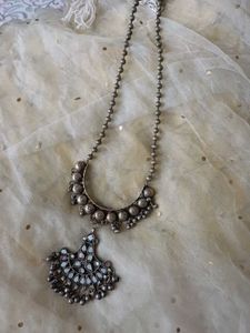 Vintage Brass Silver Boho Necklace With Glass Work