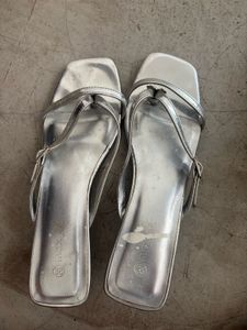 Silver Strappy Square Toe Sandals